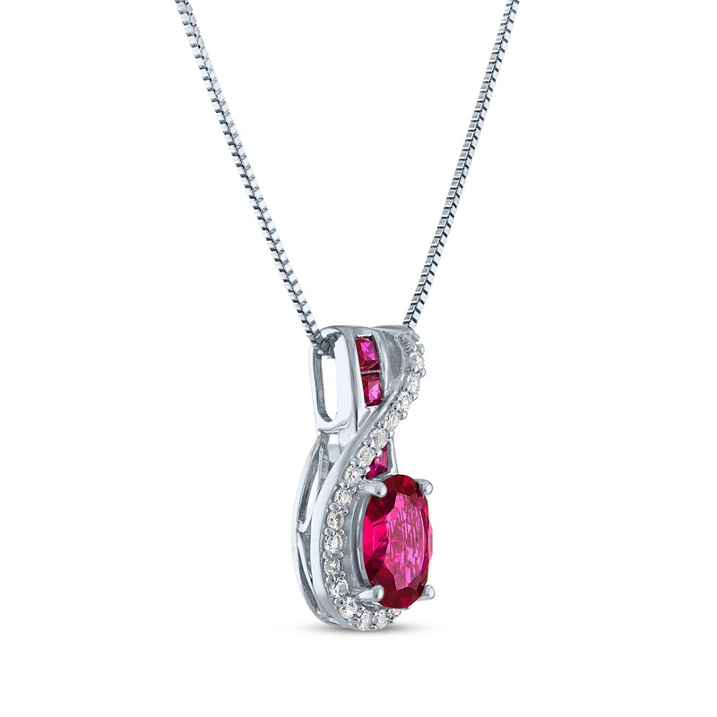 Main Image 2 of Oval & Square-Cut Lab-Created Ruby & White Lab-Created Sapphire Swirl Necklace Sterling Silver 18"