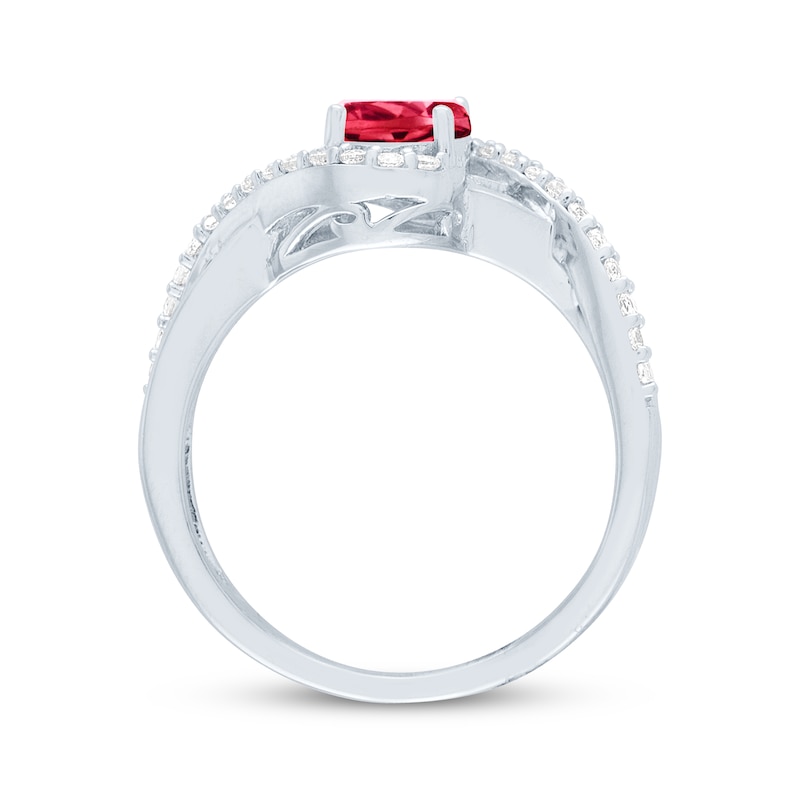 Main Image 3 of Oval-Cut Lab-Created Ruby & White Lab-Created Sapphire Bypass Ring Sterling Silver