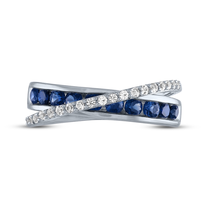 Main Image 3 of Blue Lab-Created Sapphire & White Lab-Created Sapphire Crossover Ring Sterling Silver