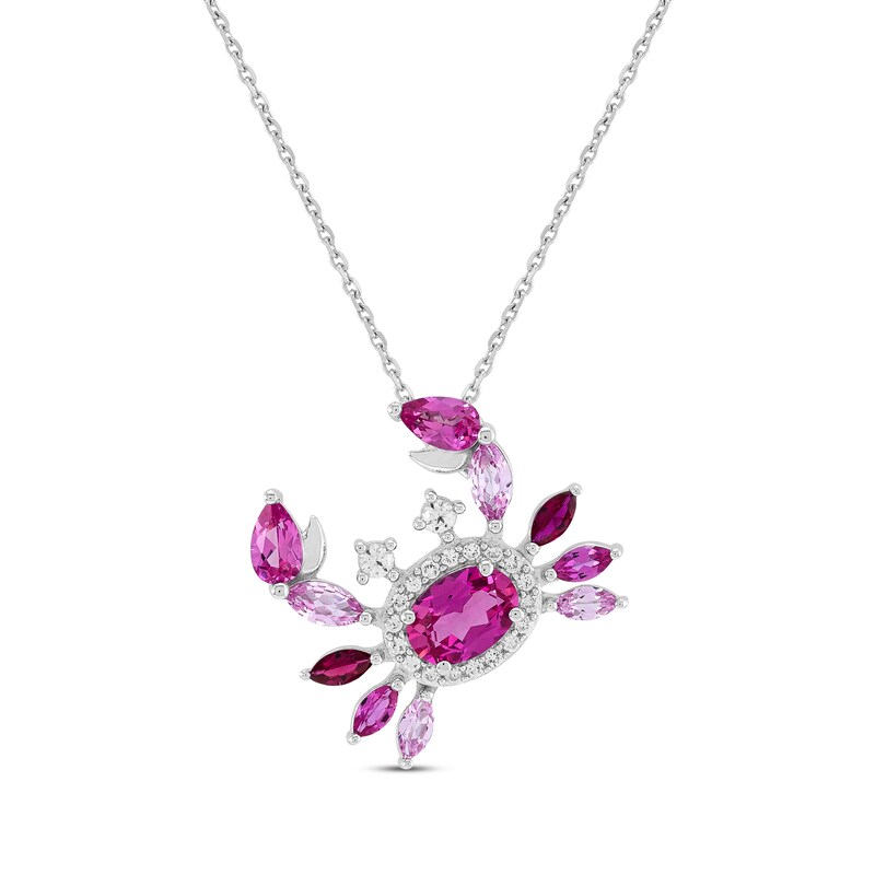 Main Image 1 of Multi-Shape Lab-Created Ruby, Pink & White Lab-Created Sapphire Crab Necklace Sterling Silver 18"