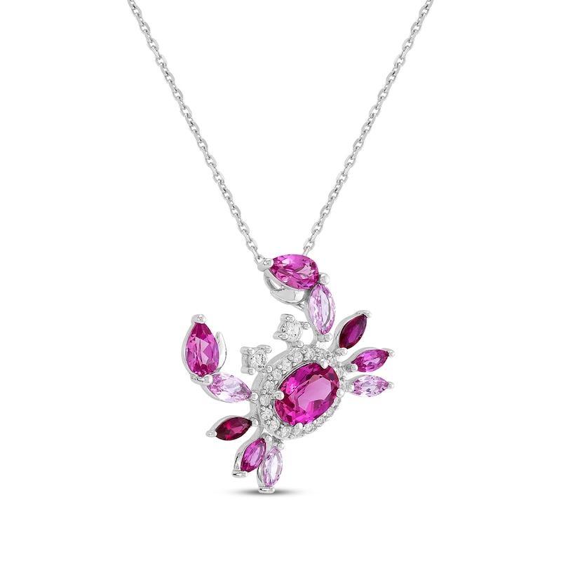 Main Image 2 of Multi-Shape Lab-Created Ruby, Pink & White Lab-Created Sapphire Crab Necklace Sterling Silver 18"