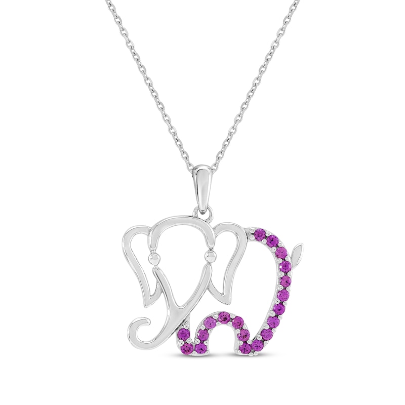 Main Image 1 of Pink Lab-Created Sapphire Elephant Necklace Sterling Silver 18"