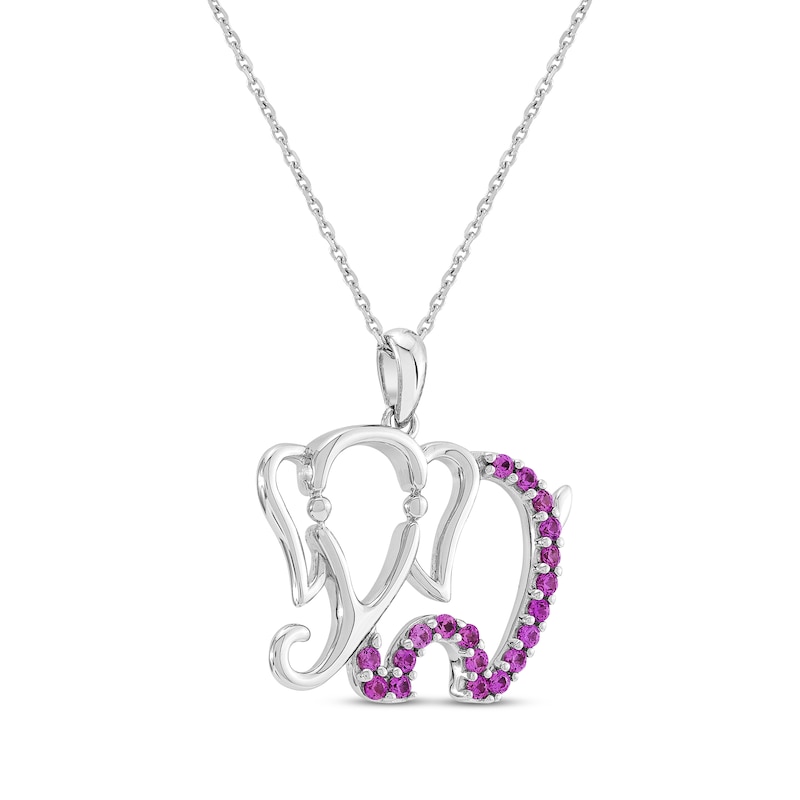 Main Image 2 of Pink Lab-Created Sapphire Elephant Necklace Sterling Silver 18"