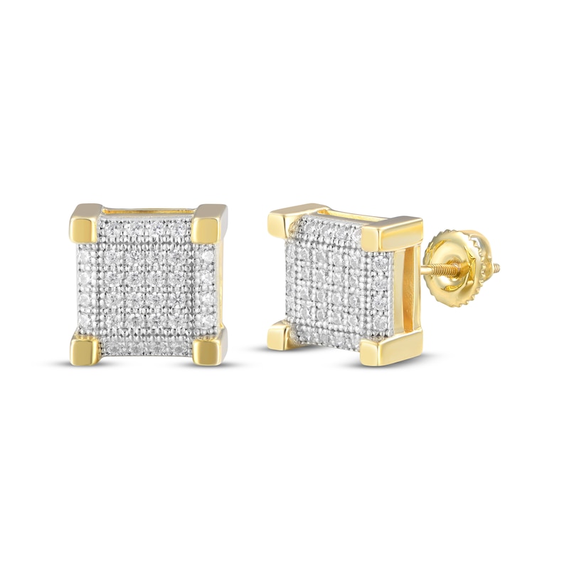 Main Image 1 of Men's Multi-Diamond Square Stud Earrings 1/4 ct tw 10K Yellow Gold