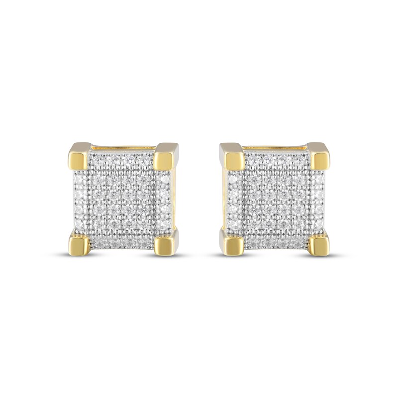 Main Image 2 of Men's Multi-Diamond Square Stud Earrings 1/4 ct tw 10K Yellow Gold