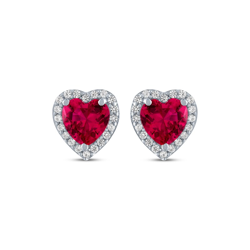 Main Image 2 of Heart-Shaped Lab-Created Ruby & White Lab-Created Sapphire Stud Earrings Sterling Silver