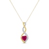 Thumbnail Image 0 of Heart-Shaped Lab-Created Ruby & White Lab-Created Sapphire Twist Drop Necklace 10K Yellow Gold 18"