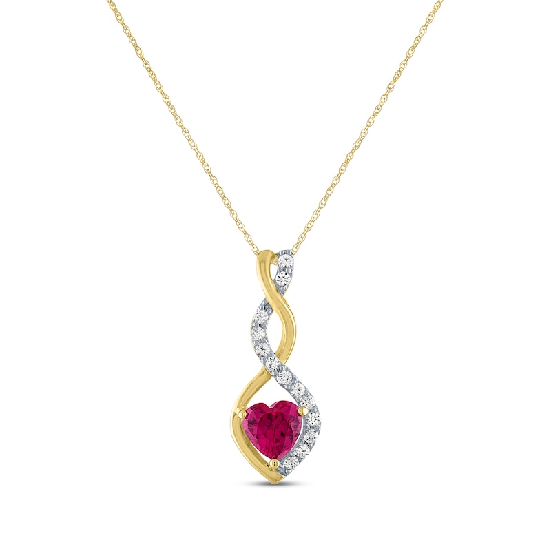 Heart-Shaped Lab-Created Ruby & White Lab-Created Sapphire Twist Drop Necklace 10K Yellow Gold 18"