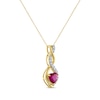 Thumbnail Image 1 of Heart-Shaped Lab-Created Ruby & White Lab-Created Sapphire Twist Drop Necklace 10K Yellow Gold 18"