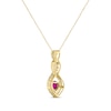 Thumbnail Image 2 of Heart-Shaped Lab-Created Ruby & White Lab-Created Sapphire Twist Drop Necklace 10K Yellow Gold 18"