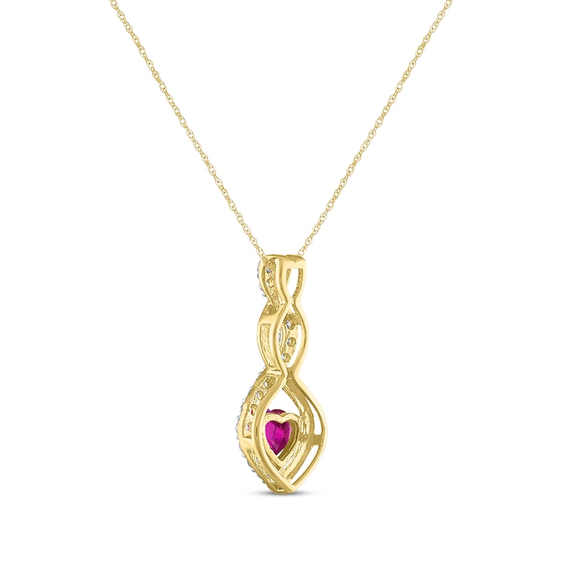 Main Image 3 of Heart-Shaped Lab-Created Ruby & White Lab-Created Sapphire Twist Drop Necklace 10K Yellow Gold 18"