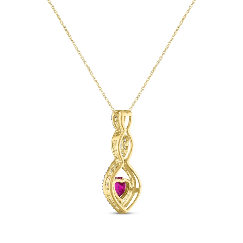 Heart-Shaped Lab-Created Ruby & White Lab-Created Sapphire Twist Drop Necklace 10K Yellow Gold 18"