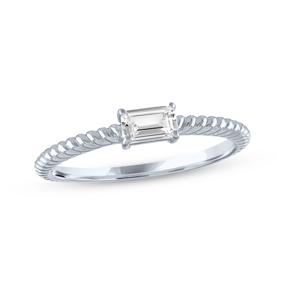 Emerald-Cut White Lab-Created Sapphire Rope Ring Sterling Silver