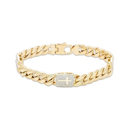 Men's Diamond Cross Solid Cuban Curb Chain Bracelet 5/8 ct tw 10K Yellow Gold 8.5&quot;