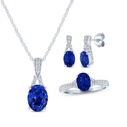 Oval-Cut Blue Lab-Created Sapphire & White Lab-Created Sapphire Gift Set Sterling Silver
