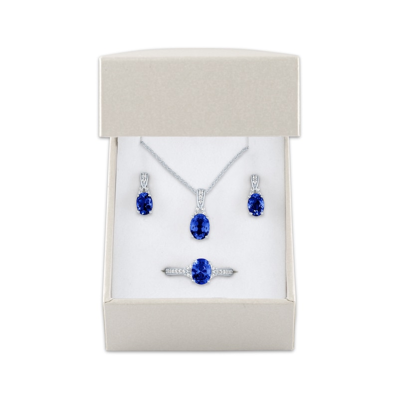Main Image 5 of Oval-Cut Blue Lab-Created Sapphire & White Lab-Created Sapphire Gift Set Sterling Silver