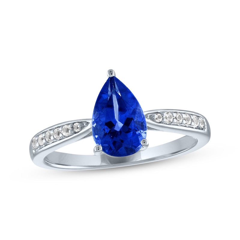 Main Image 3 of Pear-Shaped Blue Lab-Created Sapphire & White Lab-Created Sapphire Gift Set Sterling Silver - Size 7