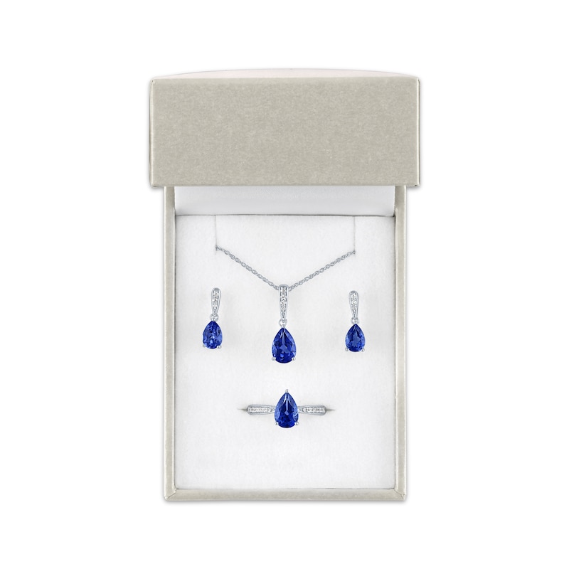 Main Image 5 of Pear-Shaped Blue Lab-Created Sapphire & White Lab-Created Sapphire Gift Set Sterling Silver - Size 7