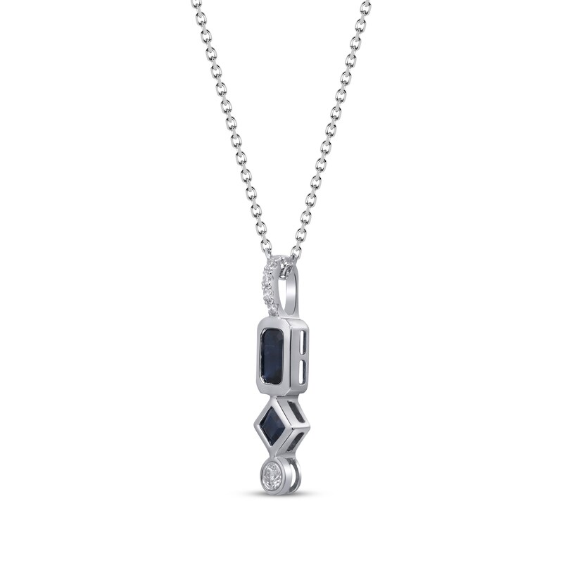 Main Image 2 of Emerald & Square-Cut Blue Sapphire, Round-Cut Diamond Necklace 1/20 ct tw 10K White Gold 18"