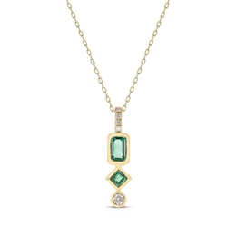 Multi-Shape Emerald & Diamond Drop Necklace 1/20 ct tw 10K Yellow Gold 18"