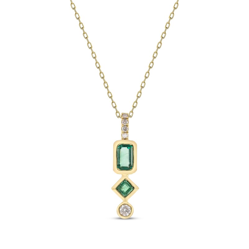 Main Image 1 of Multi-Shape Emerald & Diamond Drop Necklace 1/20 ct tw 10K Yellow Gold 18"