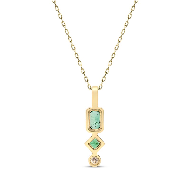 Main Image 2 of Multi-Shape Emerald & Diamond Drop Necklace 1/20 ct tw 10K Yellow Gold 18"