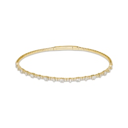 Baguette & Round-Cut Diamond Flex Bangle Bracelet 1/2 ct tw 10K Yellow Gold