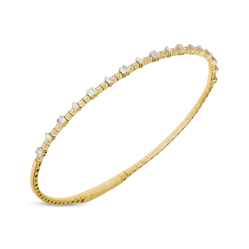 Main Image 2 of Baguette & Round-Cut Diamond Flex Bangle Bracelet 1/2 ct tw 10K Yellow Gold
