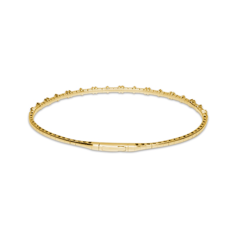 Main Image 3 of Baguette & Round-Cut Diamond Flex Bangle Bracelet 1/2 ct tw 10K Yellow Gold