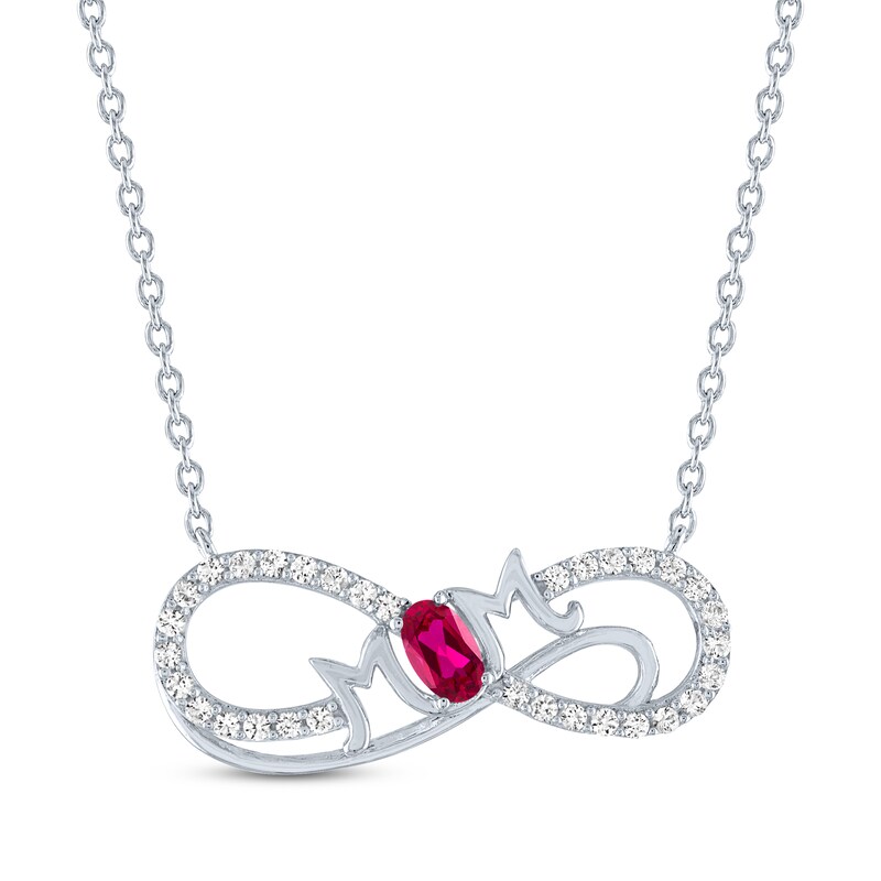 Main Image 1 of Oval-Cut Lab-Created Ruby & White Lab-Created Sapphire "Mom" Infinity Necklace Sterling Silver 18"
