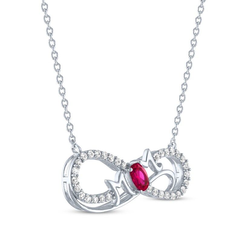Main Image 2 of Oval-Cut Lab-Created Ruby & White Lab-Created Sapphire "Mom" Infinity Necklace Sterling Silver 18"