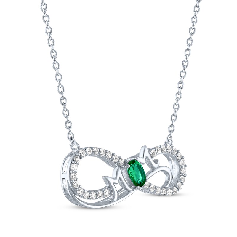 Main Image 2 of Oval-Cut Lab-Created Emerald & White Lab-Created Sapphire "Mom" Infinity Necklace Sterling Silver 18"