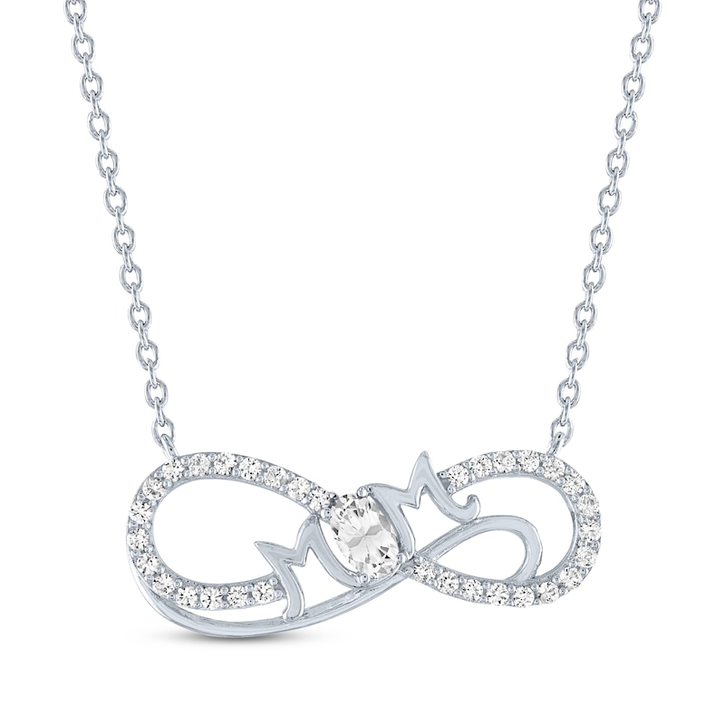 Main Image 1 of Oval-Cut White Lab-Created Sapphire "Mom" Infinity Necklace Sterling Silver 18"