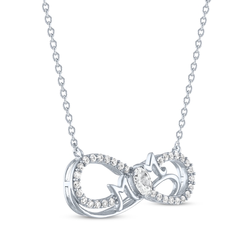 Main Image 2 of Oval-Cut White Lab-Created Sapphire "Mom" Infinity Necklace Sterling Silver 18"