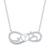 Thumbnail Image 1 of Cultured Pearl & White Lab-Created Sapphire "Mom" Infinity Necklace Sterling Silver 18"