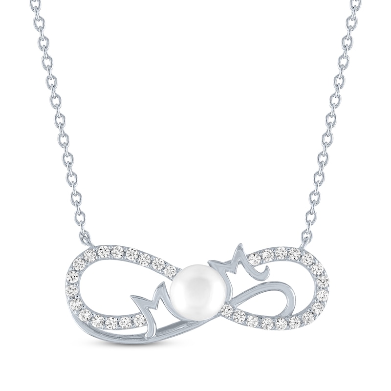 Main Image 1 of Cultured Pearl & White Lab-Created Sapphire "Mom" Infinity Necklace Sterling Silver 18"