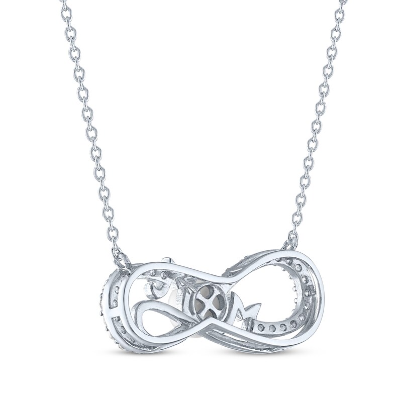 Main Image 3 of Cultured Pearl & White Lab-Created Sapphire "Mom" Infinity Necklace Sterling Silver 18"
