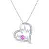 Thumbnail Image 1 of Pink & White Lab-Created Sapphire "Mom" Heartbeat Necklace Sterling Silver 18"