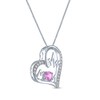 Thumbnail Image 2 of Pink & White Lab-Created Sapphire "Mom" Heartbeat Necklace Sterling Silver 18"