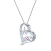 Thumbnail Image 3 of Pink & White Lab-Created Sapphire "Mom" Heartbeat Necklace Sterling Silver 18"