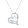 Thumbnail Image 1 of White Lab-Created Sapphire "Mom" Heartbeat Necklace Sterling Silver 18"