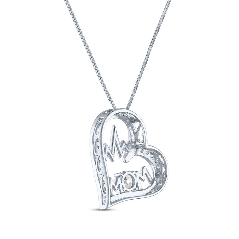Main Image 3 of White Lab-Created Sapphire "Mom" Heartbeat Necklace Sterling Silver 18"