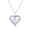 Thumbnail Image 0 of Square-Cut Pink Lab-Created Sapphire & Round-Cut White Lab-Created Sapphire "Mom" Heart Necklace Sterling Silver 18"
