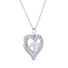Thumbnail Image 1 of Square-Cut Pink Lab-Created Sapphire & Round-Cut White Lab-Created Sapphire "Mom" Heart Necklace Sterling Silver 18"