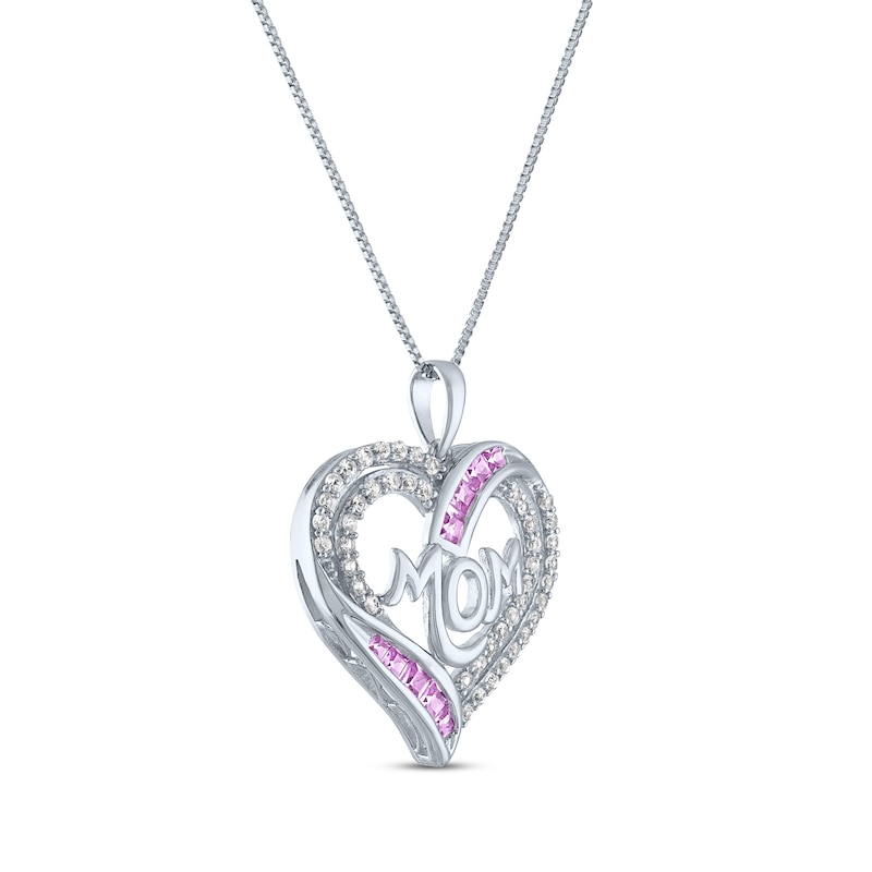Square-Cut Pink Lab-Created Sapphire & Round-Cut White Lab-Created Sapphire "Mom" Heart Necklace Sterling Silver 18"