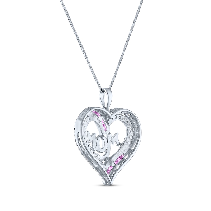 Square-Cut Pink Lab-Created Sapphire & Round-Cut White Lab-Created Sapphire "Mom" Heart Necklace Sterling Silver 18"