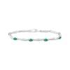 Thumbnail Image 1 of Oval-Cut Lab-Created Emerald & Diamond Accent Wavy Link Bracelet Sterling Silver 7.25"