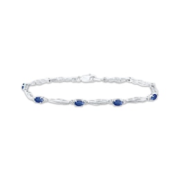 Oval-Cut Blue Lab-Created Sapphire & Diamond Accent Wavy Link Bracelet 7.25"