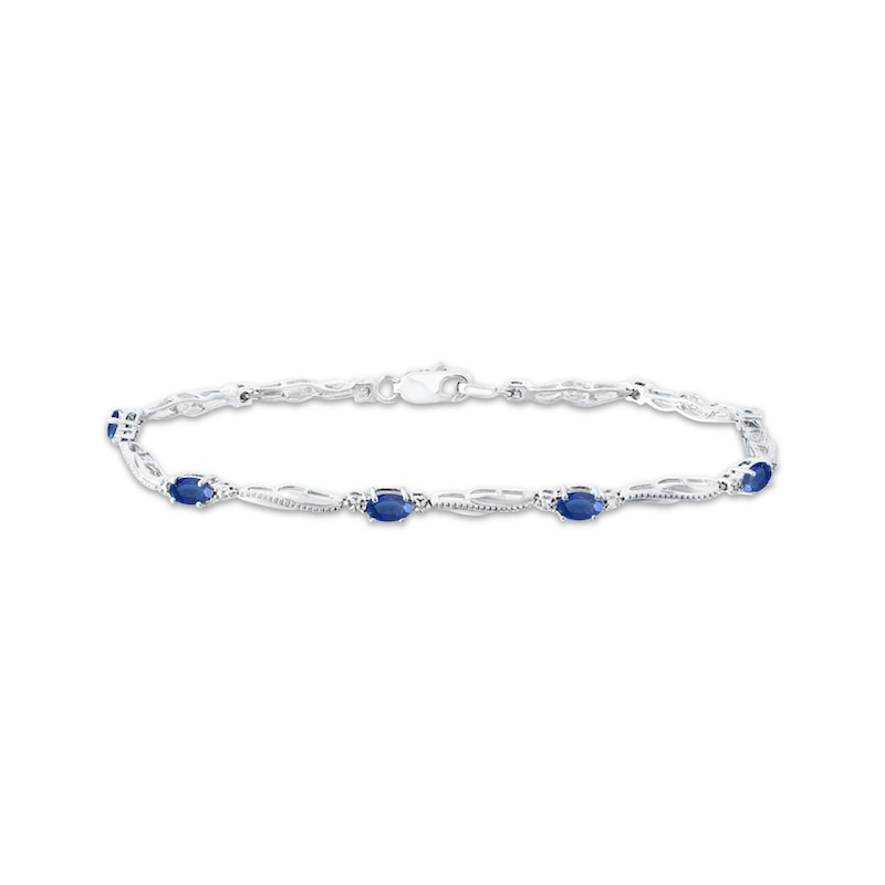 Main Image 1 of Oval-Cut Blue Lab-Created Sapphire & Diamond Accent Wavy Link Bracelet 7.25"