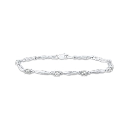 Oval-Cut White Lab-Created Sapphire & Diamond Accent Wavy Link Bracelet Sterling Silver 7.25"